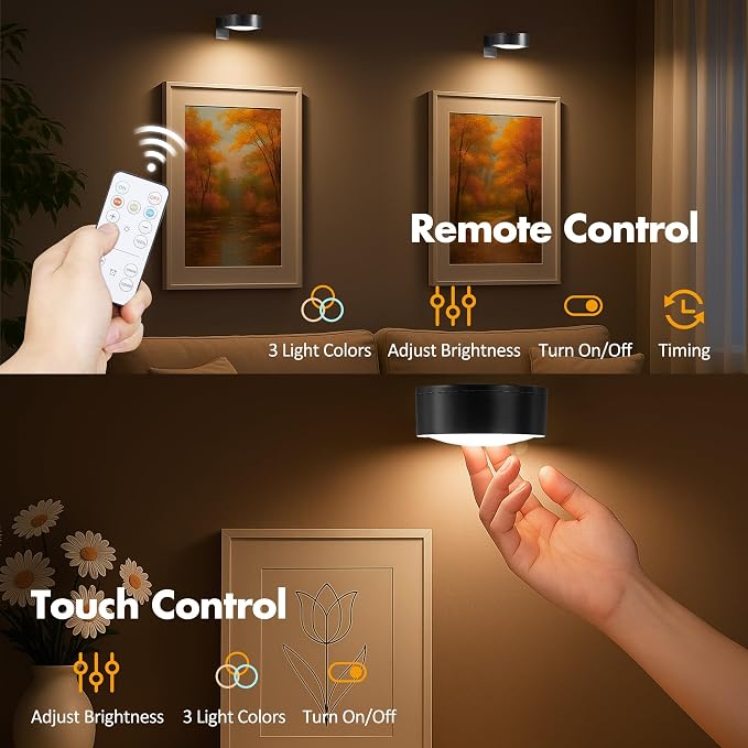 3Pcs Picture Lights for Wall Battery Operated, Magnetic Led Painting Light - Image 5