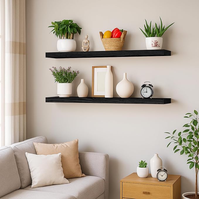BGMG Wood Floating Shelves for Wall 42 inch Set of 2, Solid Wood Wall Mount - Image 2