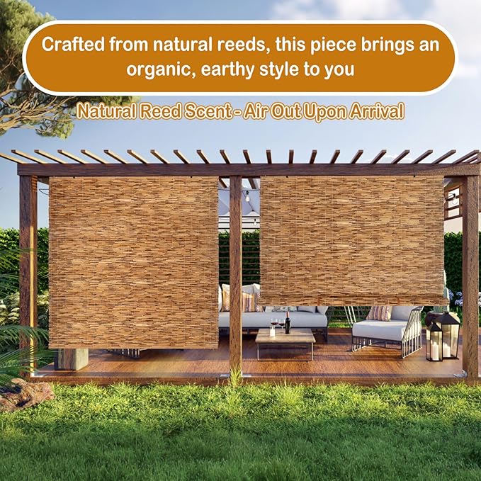 DoubleFill 3 Pcs Bamboo Shades Outdoor Reed Roll Up Blinds 72" W x 72" H - Image 4
