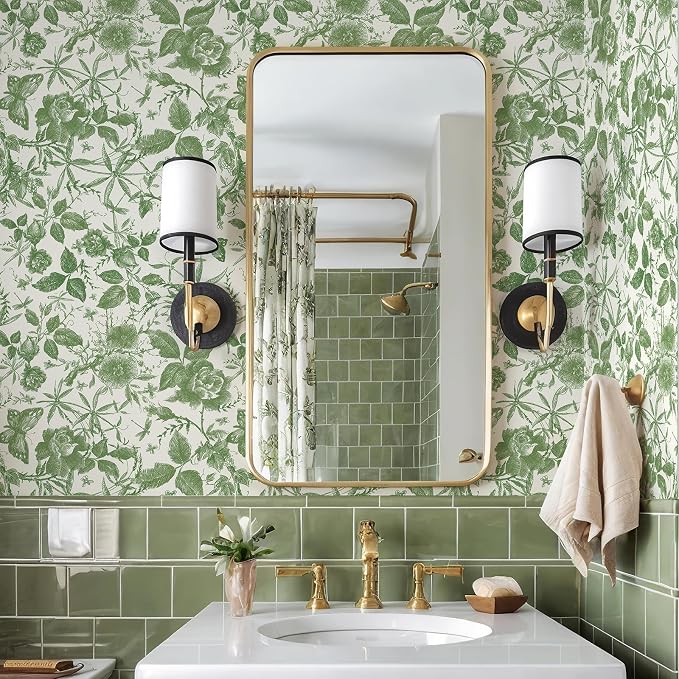 JiffDiff Floral Vintage Wallpaper Peel and Stick，Green Rose Wallpaper Removable - Image 5