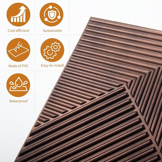 WOWSTAR 12-Pack 3D Wall Panels 19.7" x 19.7", Antique Copper Slat Wall Panels - Image 4