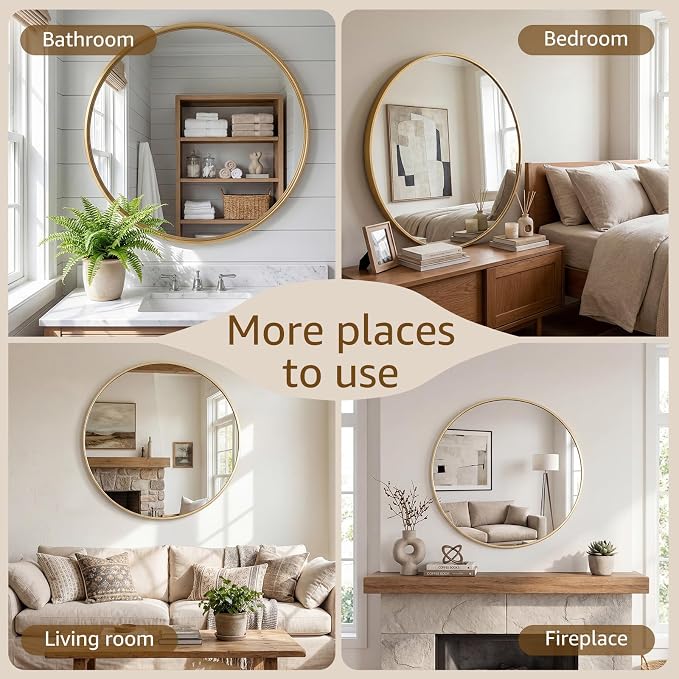 DUMOS 30 Inch Round Wall Mirror, Bathroom Mirror - Image 5