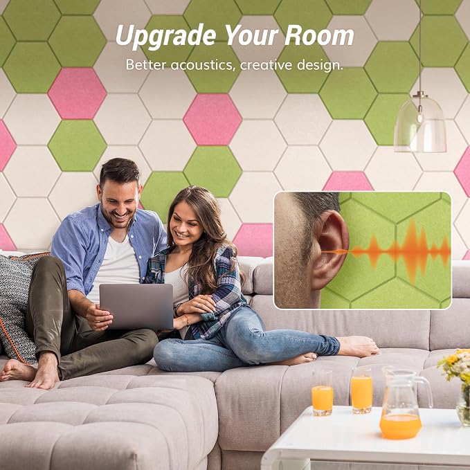12 Pack High Density Hexagon Acoustic Panels, TONOR 12"x 10"x 0.4" Soundproof - Image 3