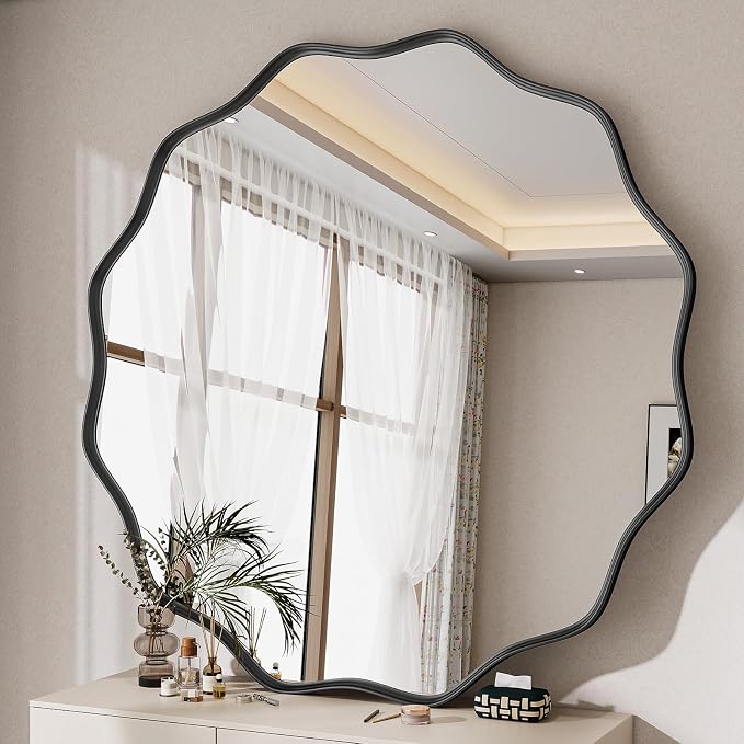 Round Wavy Mirror, 36 Inch Metal Frame Circle Mirror, Round Wall Mounted - Image 2