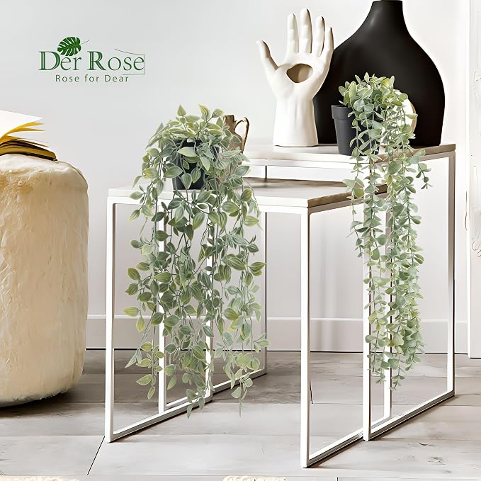 Der Rose 2Pcs Fake Plants Hanging Artificial Decor Faux Potted Eucalyptus and - Image 6