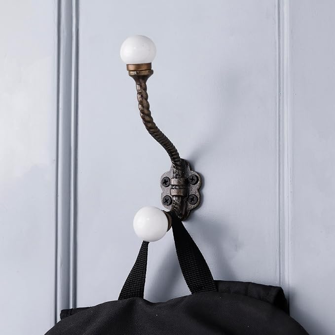 Indian Shelf 6 Pieces Heavy Duty Double Prong White Decorative Coat Hooks - Image 3