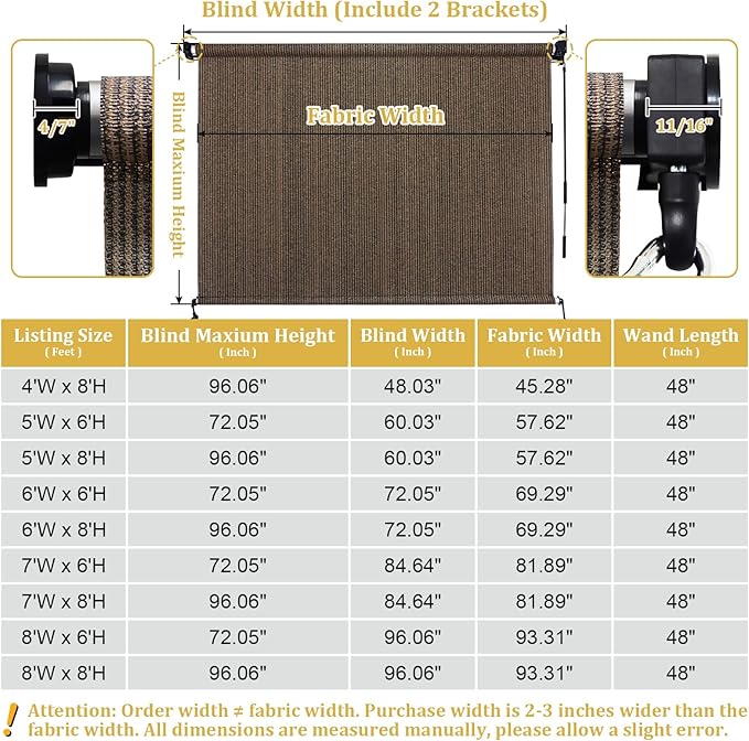 Shade&Beyond Outdoor Roller Shades 4' W x 8' H Cordless Patio Roll Up Blinds - Image 3