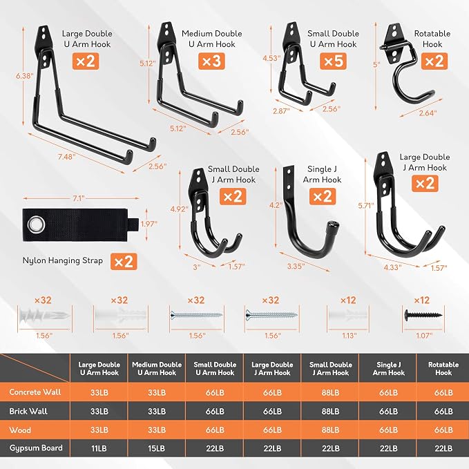 TONDA Garage Hooks, 20 Pack Garage Organization, Wall Storage Hooks Heavy Duty - Image 8