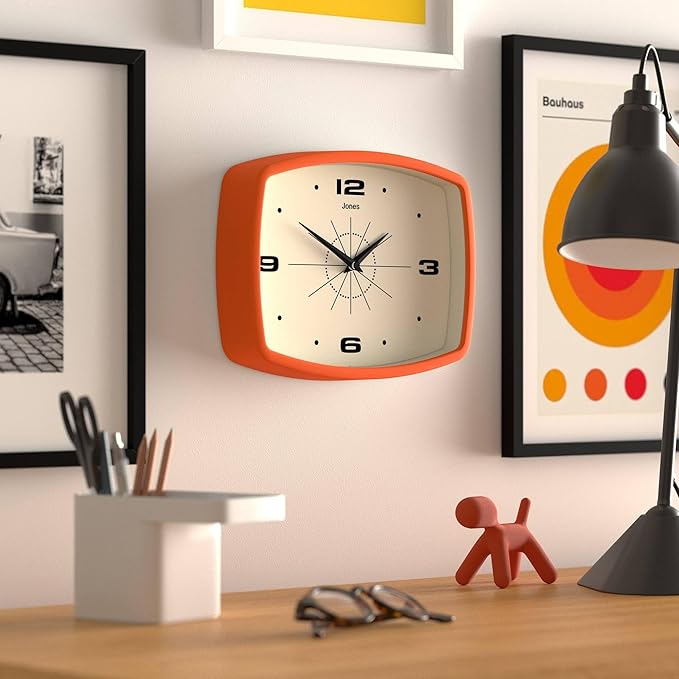 JONES CLOCKS® Movie wall Clock | Retro Rectangular Clock | 10 inch | Orange | - Image 5