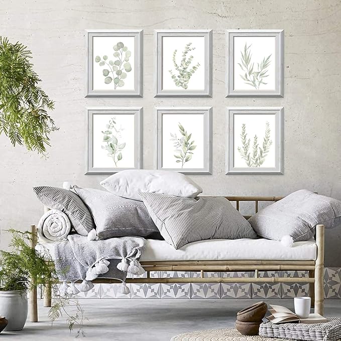 Botanical Plant Wall Art Boho Decor Prints Light Green Eucalyptus Leaf Picture - Image 2