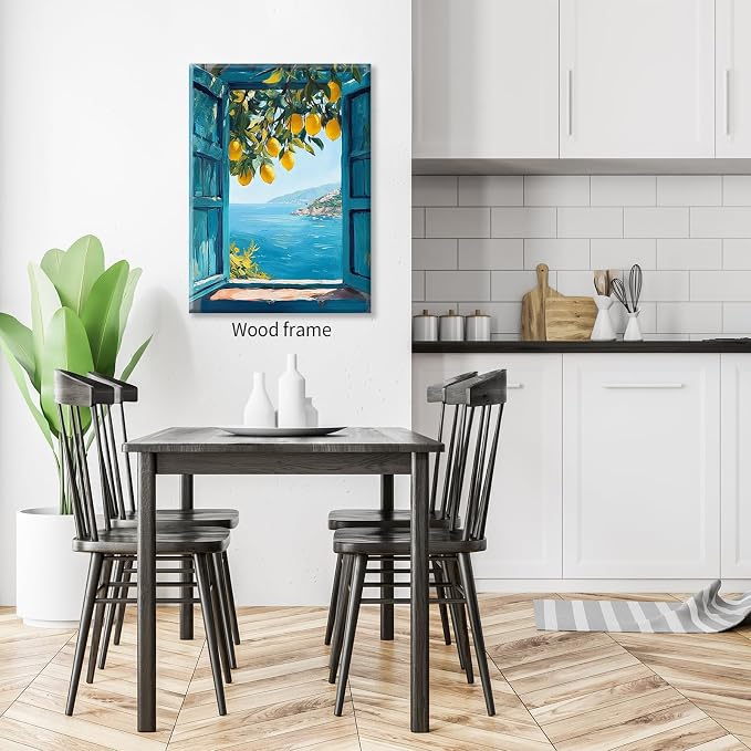 Framed Canvas Wall Art Posters Mediterranean Window View Coastal Lemon Tree - Image 3
