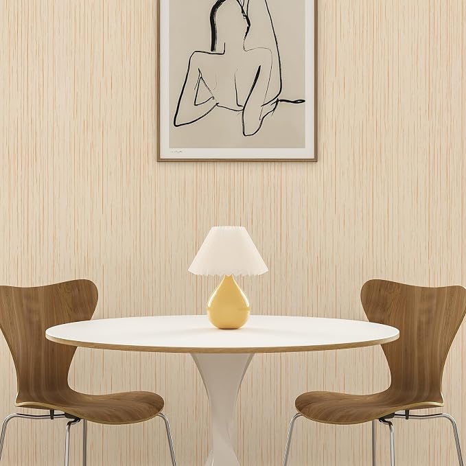 Beige Grasscloth Peel and Stick Wallpaper Texture Contact Paper A Set of 15.7" - Image 2