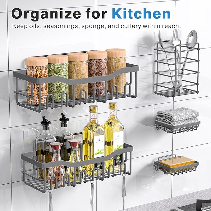 EUDELE 5-Pack Rustproof Stainless Steel Shower Caddy – No Drill Adhesive - Image 6