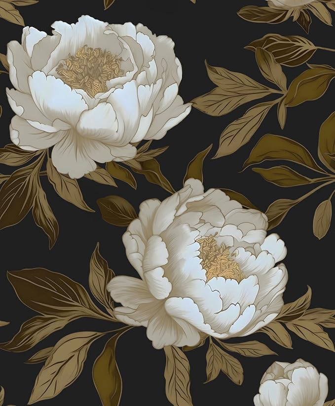 Laatse Peony Floral Wallpaper Peel and Stick Gold Leaf Contact Paper Modern by Laatse