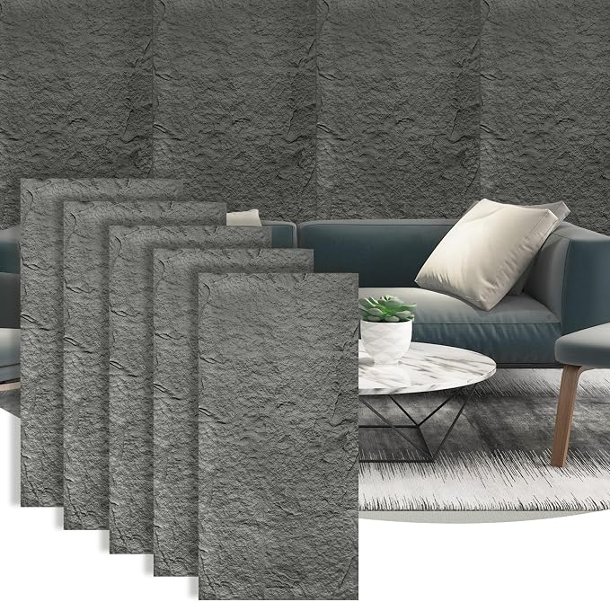 5-Pack 3D Faux Stone Wall Panels, PU Cement-Texture Wainscoting Panels by Unknown