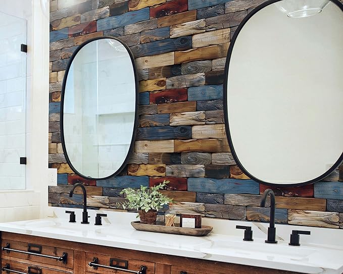 FLFK Vintage Wallpaper Peel and Stick Removable Wood Bricks Wallpaper 16" x - Image 5
