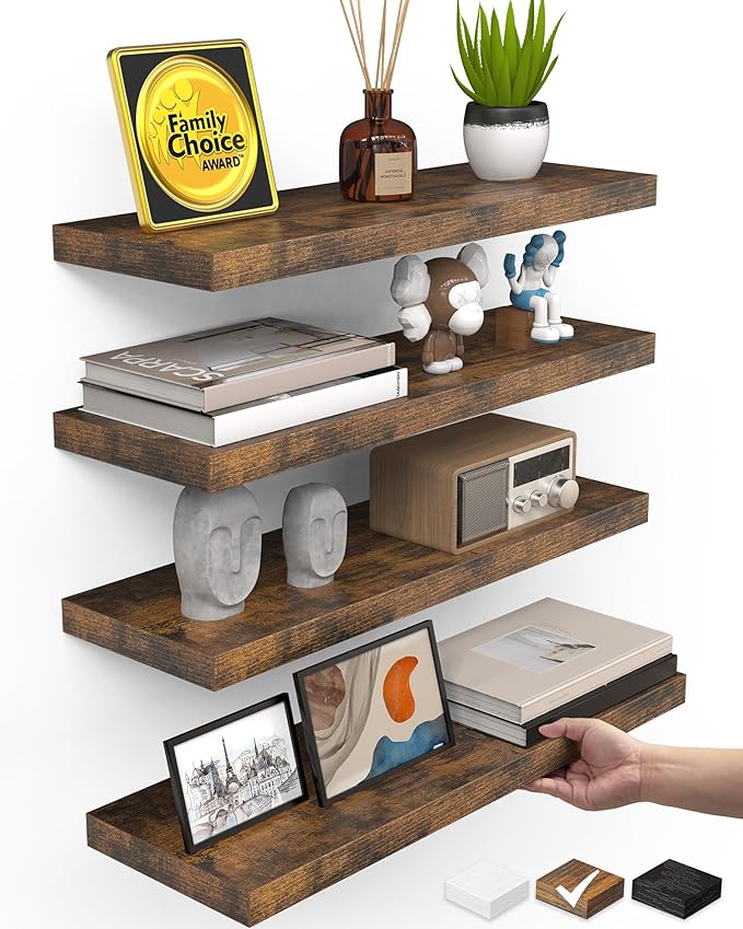 BAYKA Floating Shelves for Wall, 15.7in Wall Mounted Rustic Wood Shelves for by Bayka