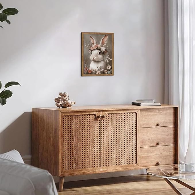 Framed Vintage Easter Bunny Wall Art, Cottage Farmhouse Animal Artwork - Image 6