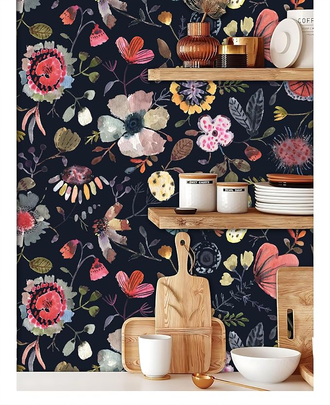 Wallpaper Peel and Stick Floral Wall Paper Removable Waterproof Blue/Red/Yellow - Image 4