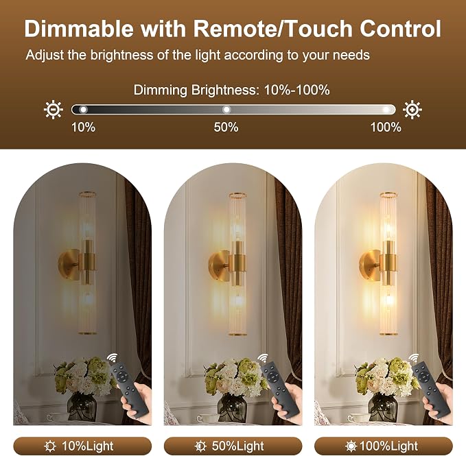 Morauroral Gold Battery Operated Wall Sconces Set of Two, Rechargeable Wall - Image 3