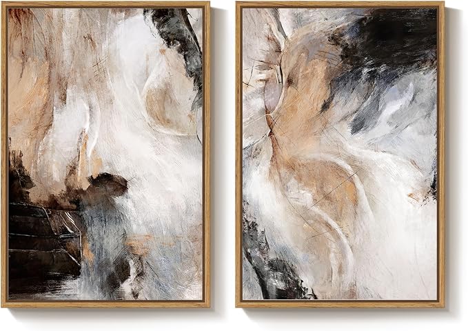 Large Framed Neutral Abstract Set of 2 Wall Art - Image 8
