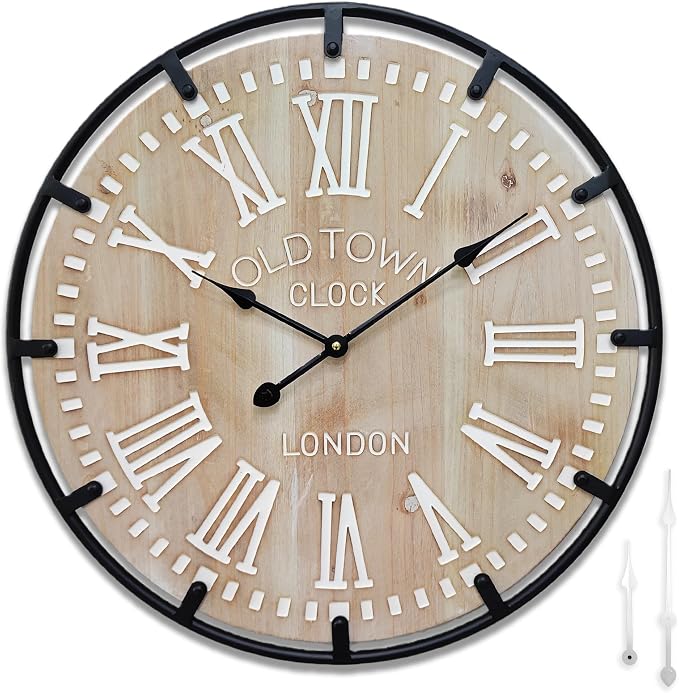 Large Farmhouse Rustic Wooden Wall Clock by Mrocioa