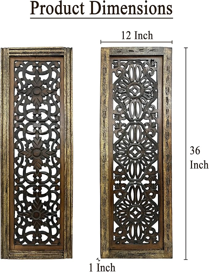 Floral Hand Carved Wooden Wall Panels Set of 2, Rustic Brown Decorative Wall Art - Image 10