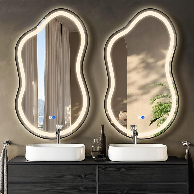 Dorlicecass Irregular Led Bathroom Mirror- Black 20"x36" Single Piece Vanity by Dorlicecass