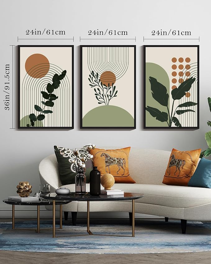 PHOPAGO Boho Plant Wall Art Green Botanical Bohemain Framed Wall Printing - Image 2