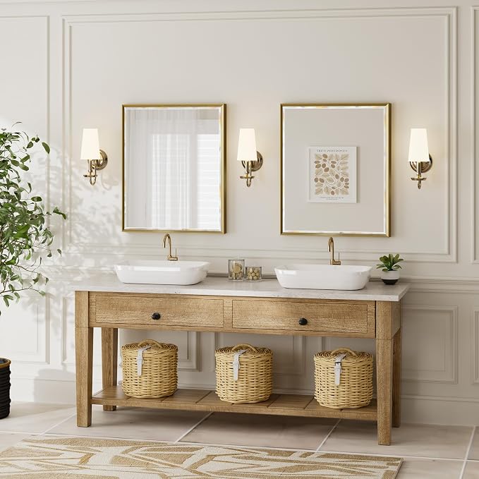 Gold Bathroom Mirror, 30x36 Brushed Gold Bathroom Mirror Beveled Edge, - Image 6