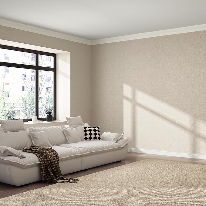 Grasscloth Peel and Stick Wallpaper 20.8"x394" Beige Thick Fabric Textured - Image 5