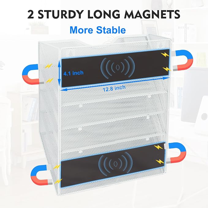 EASEPRES Magnetic 5 Pocket Mesh Hanging File Organizer, Wall Mounted Mail Paper - Image 2