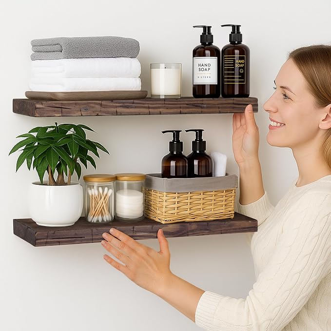 BGMG Floating Shelves 24 inch Long, Distressed Rustic Wooden Wall Shelves - Image 6