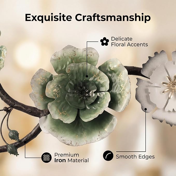 Large 3D Abstract Art Metal Flower Wall Art Main Colors Are White And Blue - Image 4