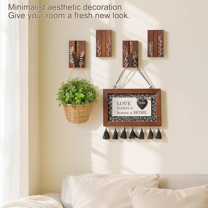 Rustic Folding Wall Hooks: Decorative Wooden Coat Hooks 2Pack Mounted - Image 9