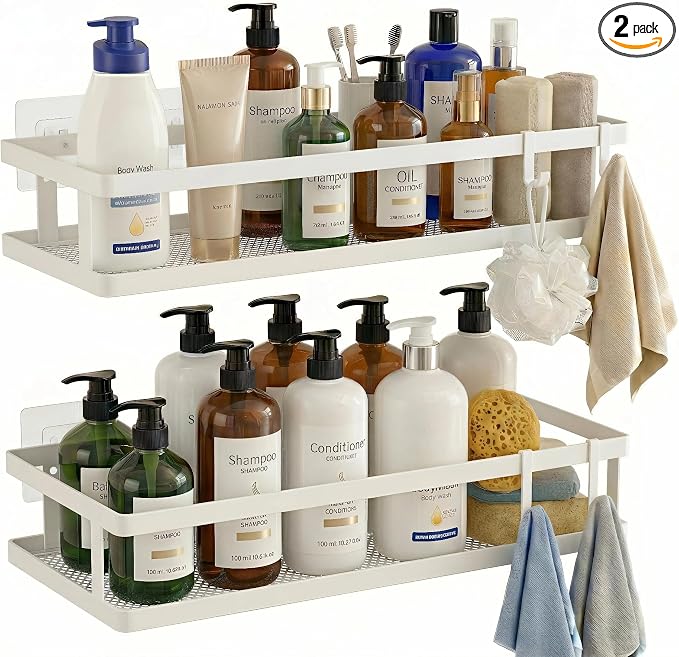 PUSDON 2-Pack Minimalist Shower Caddy Wall Mount, Open Frame Bathroom Shelf by PUSDON