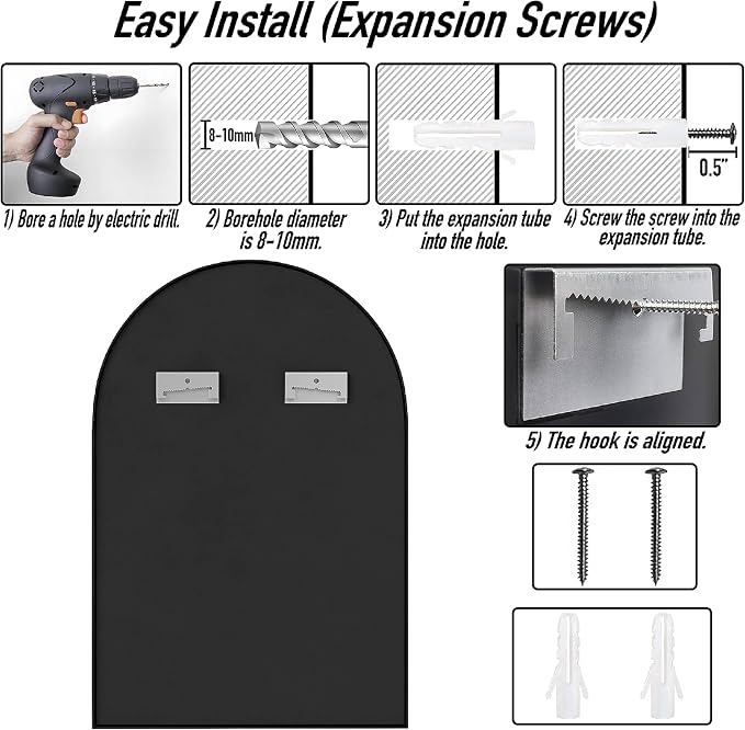SCWF-GZ 36x24 Arch Mirror Rectangle Full Length Wall Mounted Hanging or Against - Image 6