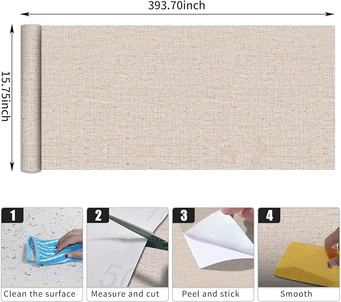 15.75"x393.7" Beige Wallpaper Peel and Stick Removable Grasscloth Textured Wall - Image 9