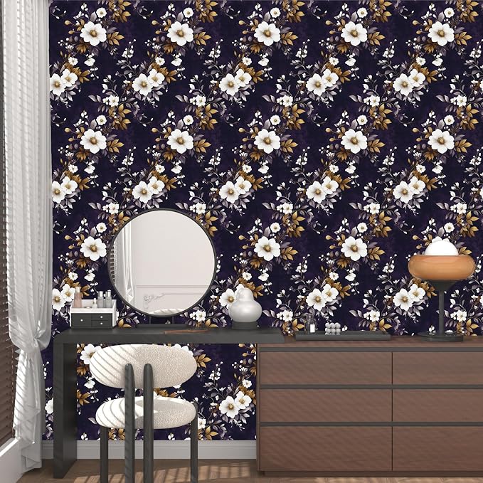 Vintage Floral Wallpaper Peel and Stick Purple White Flowers Contact Paper - Image 7