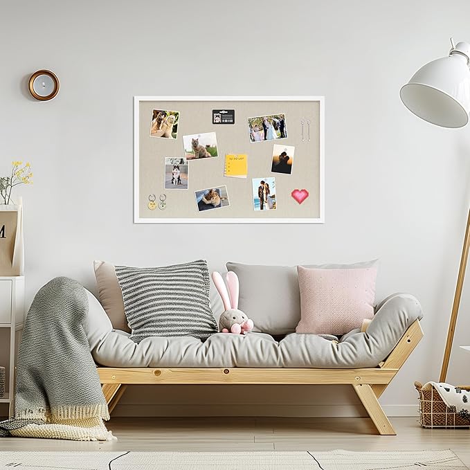 DAHAPYBOO Cork Board with Linen White, Bulletin Board 30"x20" Hanging Corkboards - Image 4