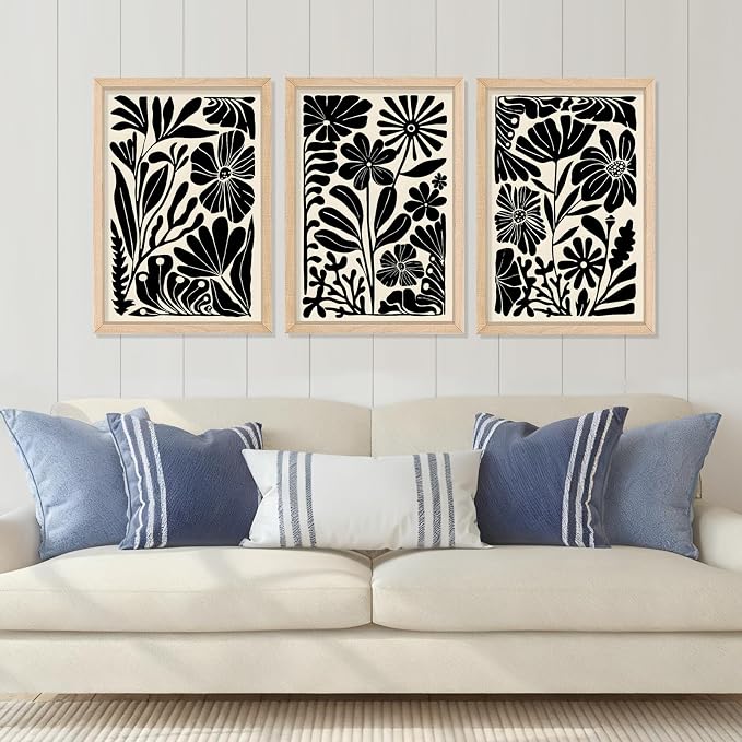 YWJKWLGS Abstract Floral Wall Art Set of 3, 11x16 Inch Black Boho Flower Prints - Image 4