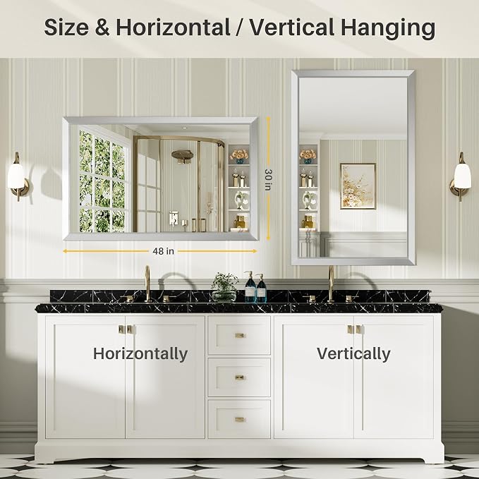 48x30 Inch Brushed Silver Bathroom Mirror - Image 6