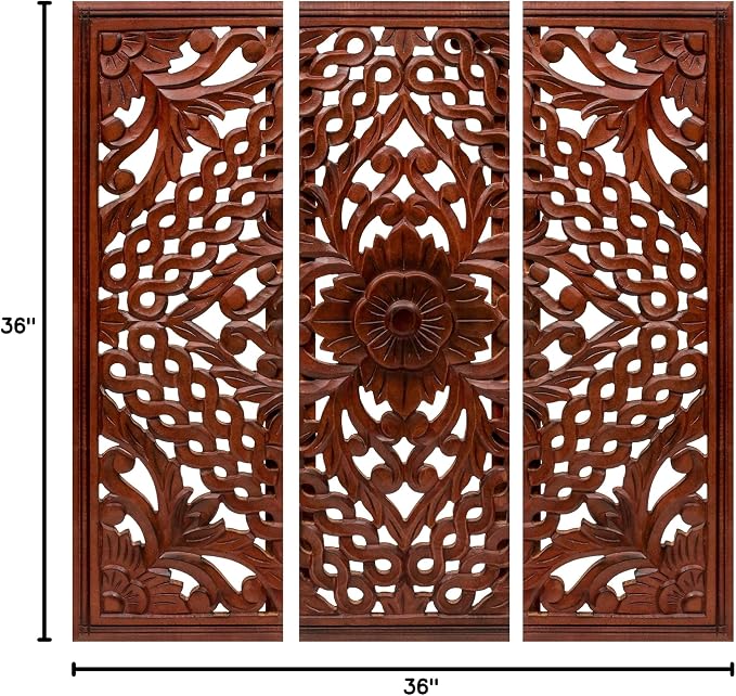 Homebia Designs Handmade Carved Wooden Wall Hanging Plaques Set of 3 - Image 7