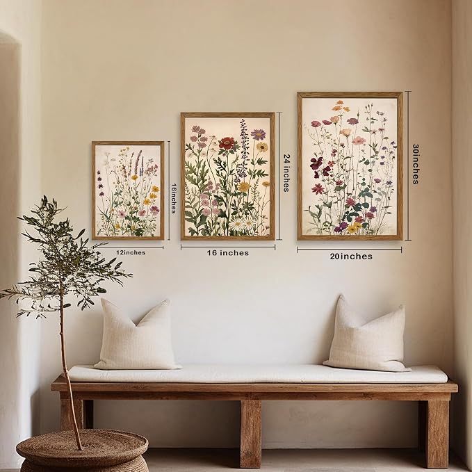 WRFON Botanical and Flower Canvas Wall Art, Framed Wildflower Wall Art Set of 3 - Image 5