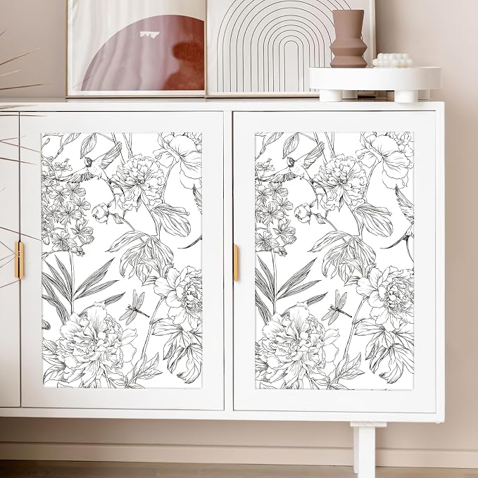 JiffDiff White and Black Wallpaper Peel and Stick Sketched Peony Floral - Image 5