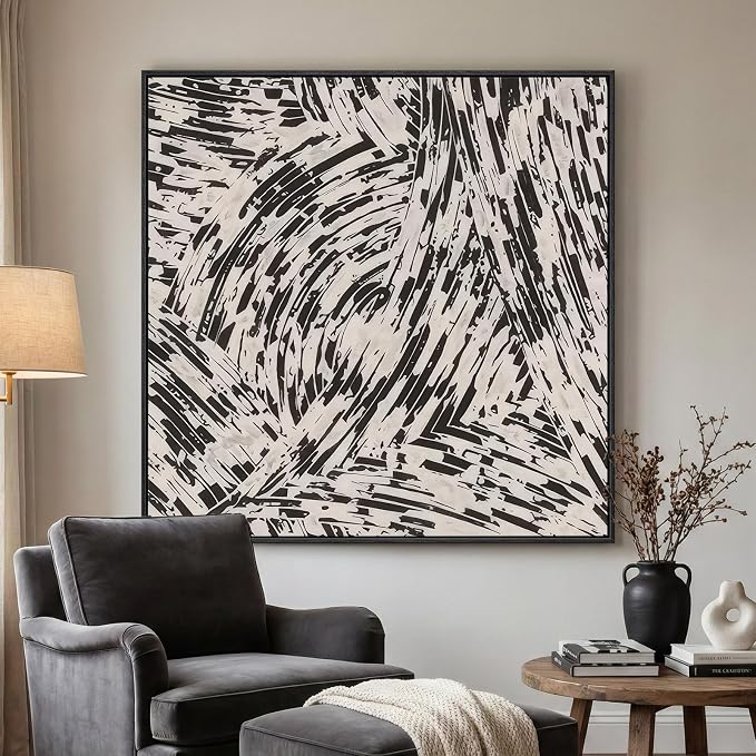 Large Framed Black and White Abstract Wall Art - Image 2