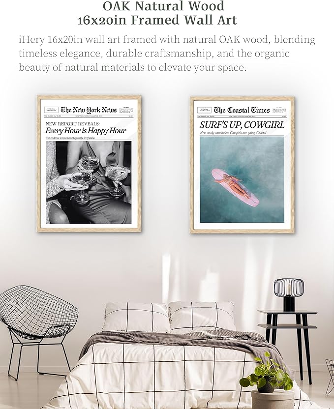 iHery Every Hour is Happy Hour Framed Trendy NewsPaper Wall Art, Natural OAK - Image 7