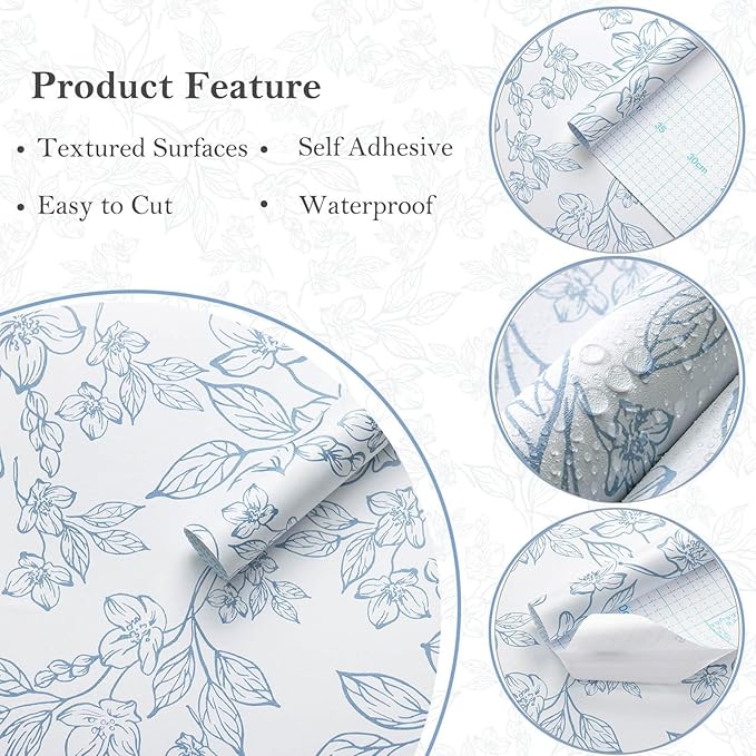 Ismoon Vintage Floral Peel and Stick Wallpaper White and Blue Wallpapaer - Image 2