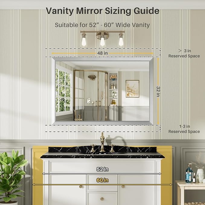 48x32 Inch Brushed Silver Bathroom Mirror - Image 2