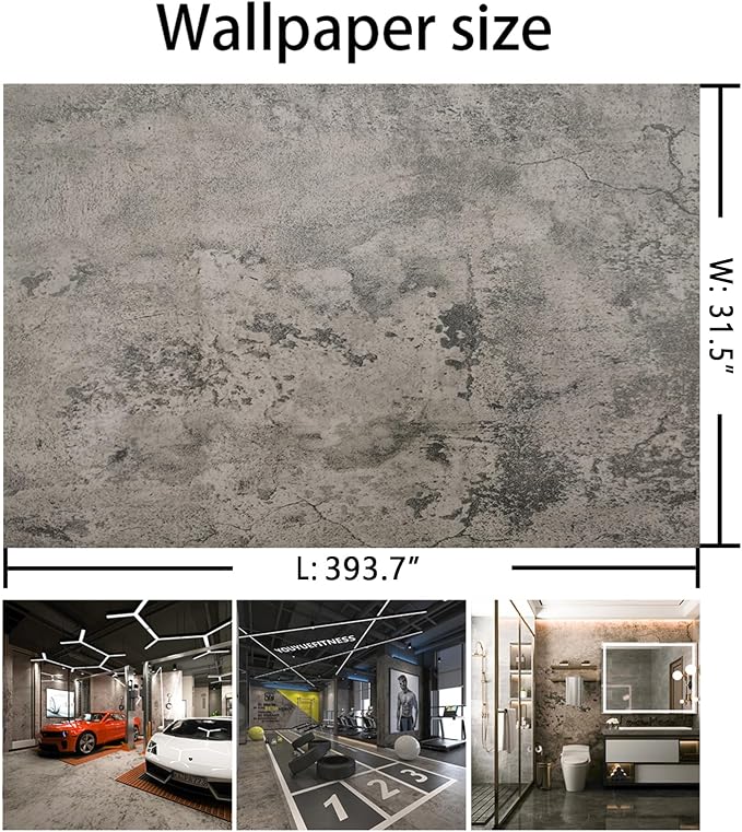 BAYYA Extra Wide Concrete Textured Wallpaper Peel Stick Light Grey Matte - Image 9